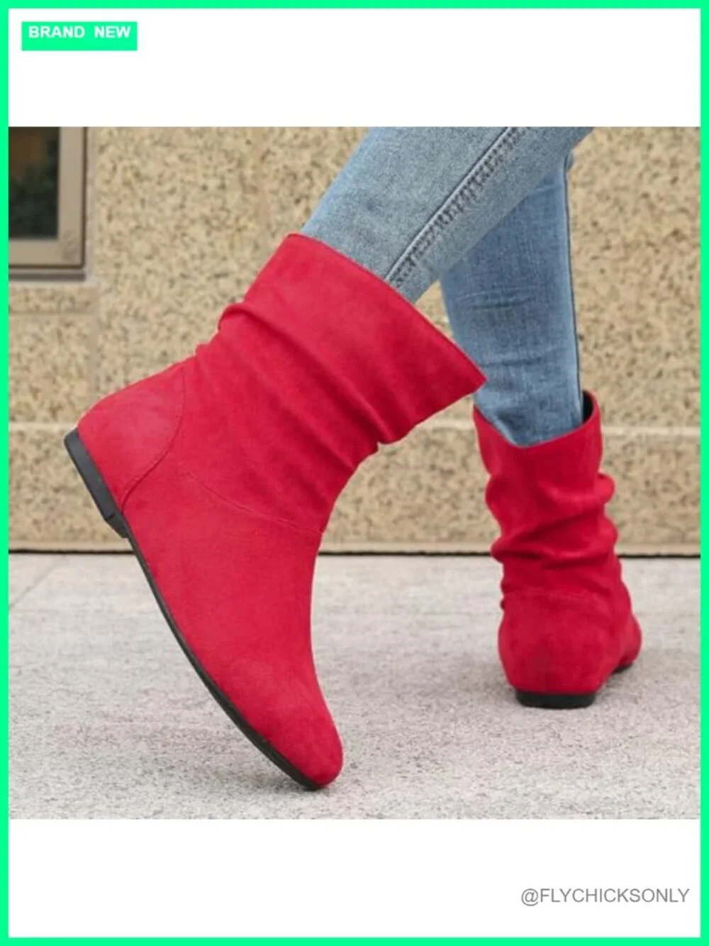 Faux Suede Flat Ankle Boots Slouch Pull-On Round Toe Fall Booties